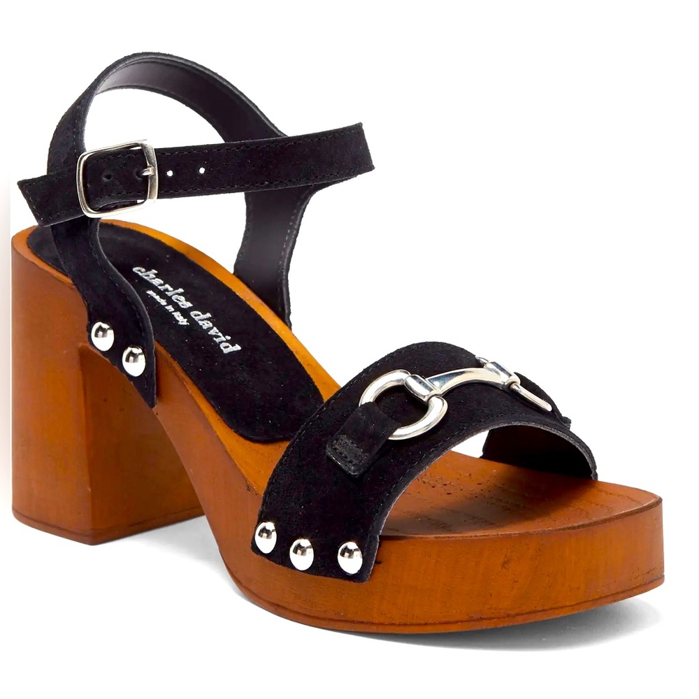 Charles David Black Exposed Genuine Block Heel Platform Heel
